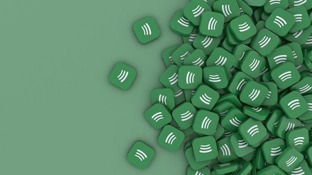 3D-рендеринг множества квадратных значков spotify на зеленом фоне