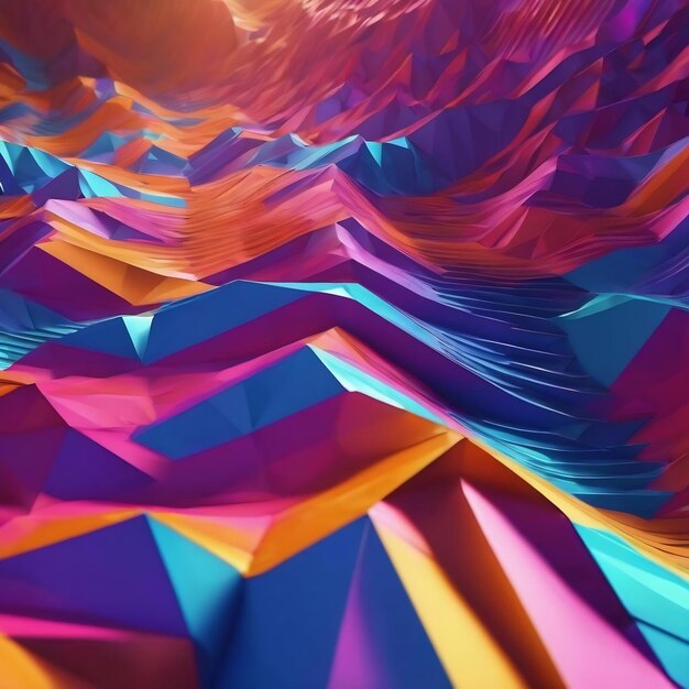 3d rendering low poly geometric surface computer generation abstract iridescent waving backdrop