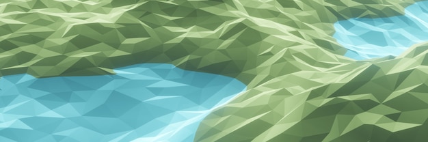 3D rendering low polygon lake. Abstract topography.