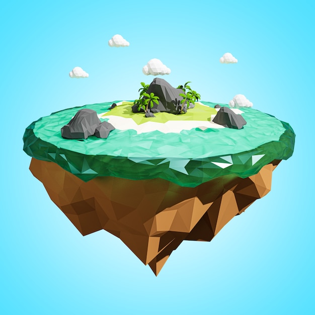 3D rendering. Low polygonal island. adventure relax concept.