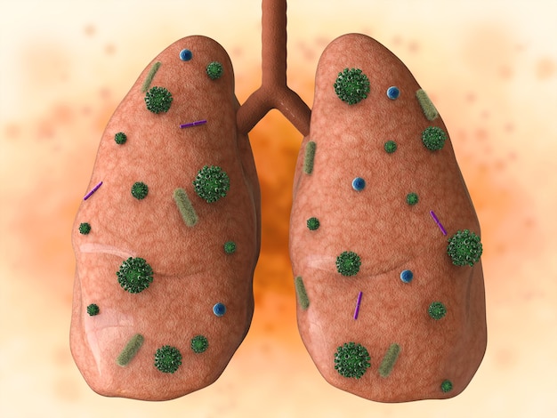 3d rendering malattia polmonare con cellule batteriche