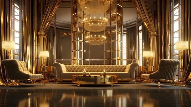 3D-rendering luxe kamer gouden achtergrond