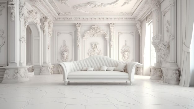 3D-rendering luxe kamer witte en gouden achtergrond