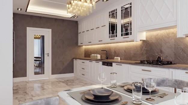 3D rendering luxe keuken interieur inspiratie