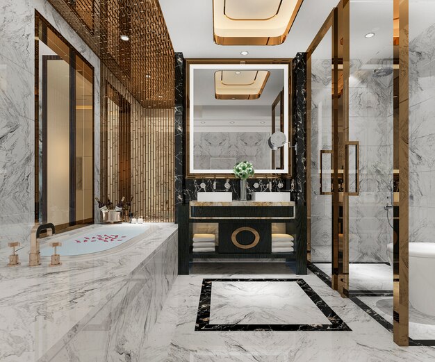 3D-rendering luxe modern design badkamer en toilet