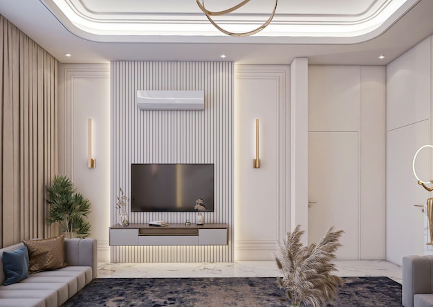 3D-rendering luxe neoklassiek woonkamer interieur