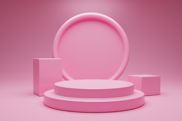 3D-rendering luxe roze kleur verschillende vormen voetstuk podium voor productweergave illustratie