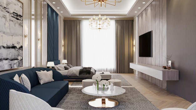 3D-rendering luxe slaapkamer interieur