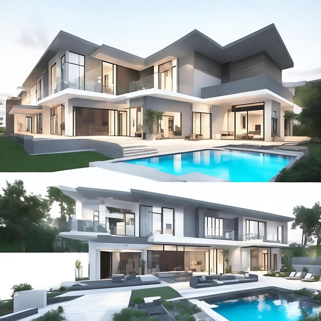 3d rendering of luxurious and modern house with pool ai generated