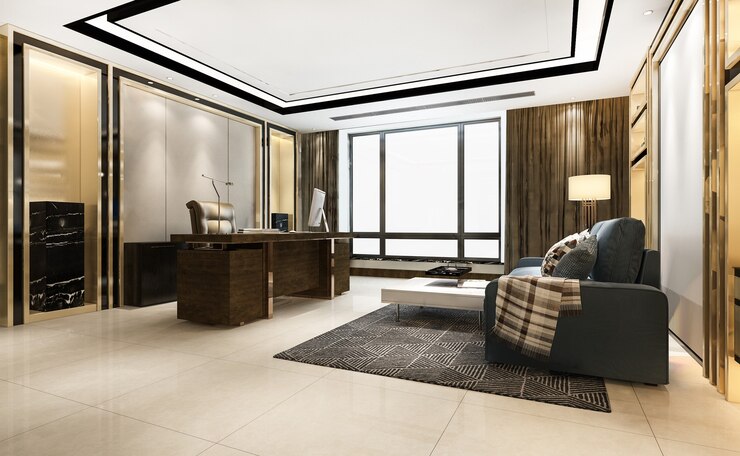 Photo 3d rendering luxury business meeting and working room in executive office