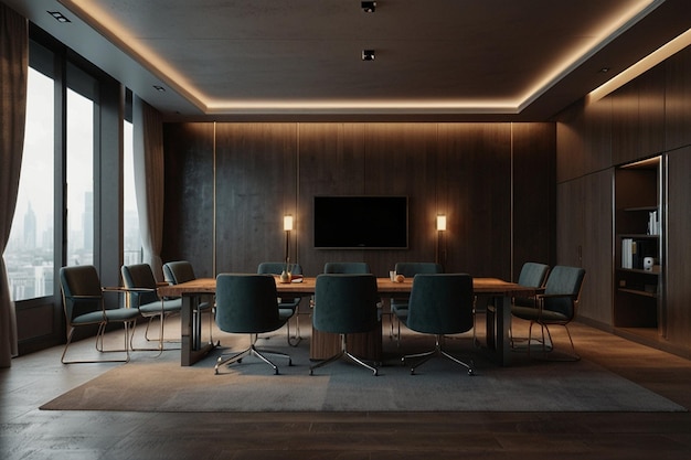 3d rendering luxury business meeting and working room in executive office