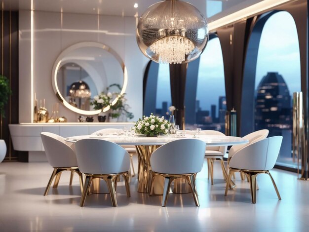 3d rendering luxury dining set in modern luxury dining room futuristic lighting room