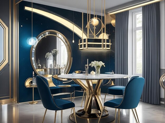 3d rendering luxury dining set in modern luxury dining room futuristic lighting room