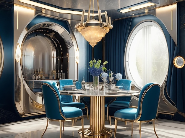 3d rendering luxury dining set in modern luxury dining room futuristic lighting room