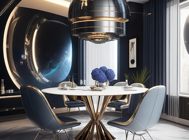 3d rendering luxury dining set in modern luxury dining room futuristic lighting room