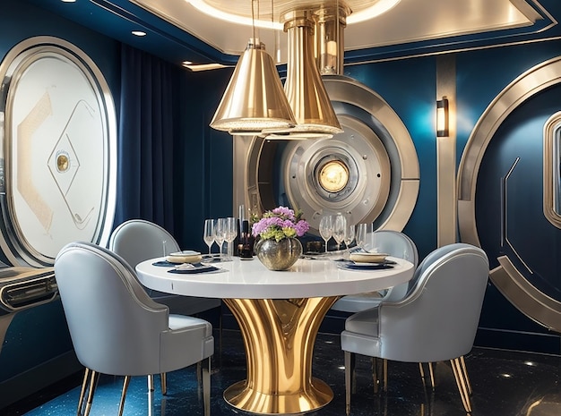 3d rendering luxury dining set in modern luxury dining room futuristic lighting room