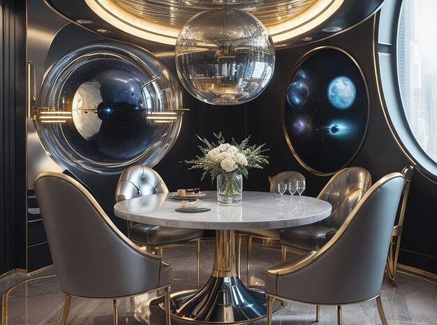 3d rendering luxury dining set in modern luxury dining room futuristic lighting room