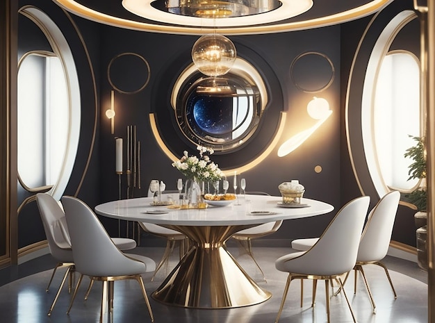 3d rendering luxury dining set in modern luxury dining room futuristic lighting room