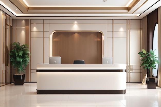 3d rendering luxury hotel reception hall and office with modern counter