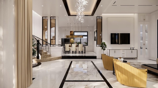 Photo 3d rendering luxury house interior design