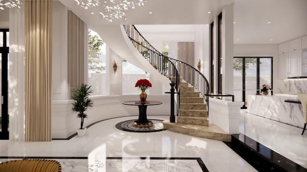 3d rendering luxury house interior design