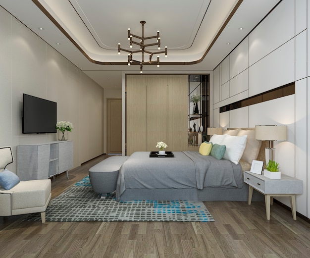 3d rendering of luxury modern bedroom