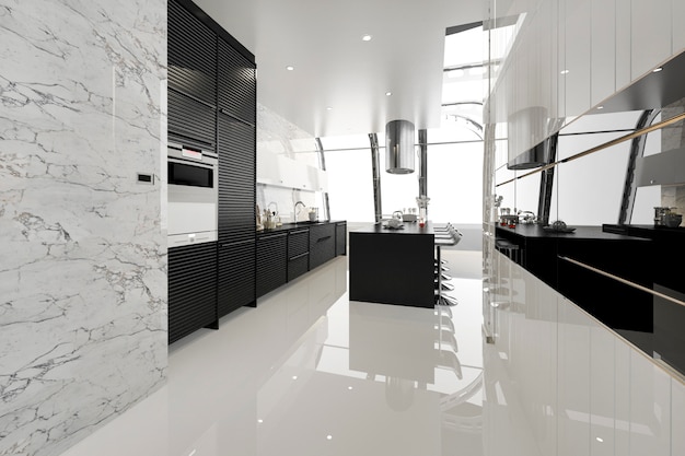 Photo 3d rendering of luxury modern kitchen