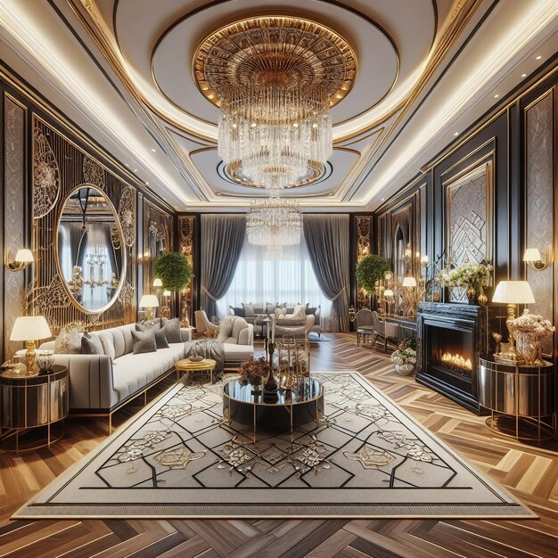 3d rendering luxury and modern living room and dining room chinese style