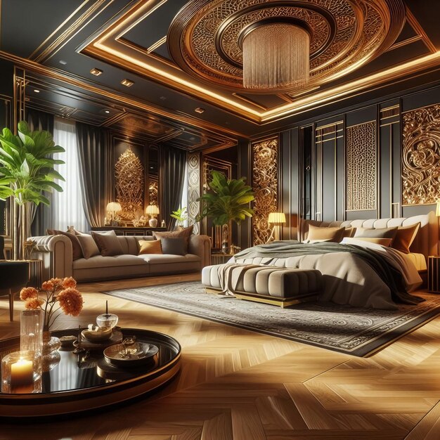 3d rendering luxury and modern living room and dining room chinese style