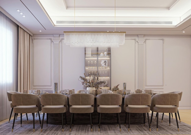 3d rendering luxury neoclassic dining room interior