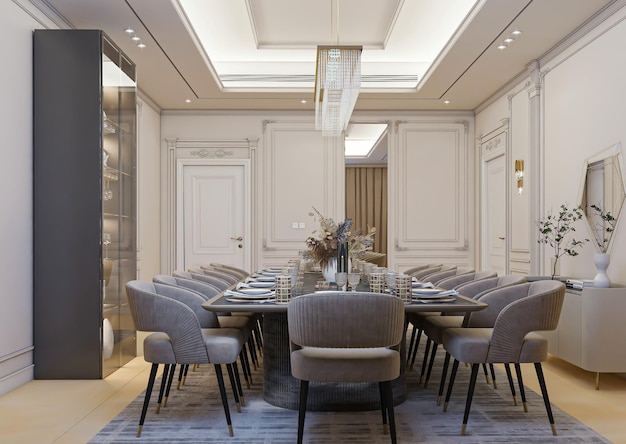 3d rendering luxury neoclassic dining room interior