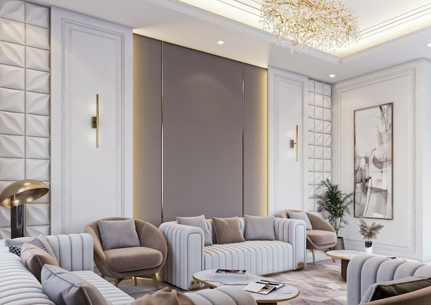 3d rendering luxury neoclassical majlis sitting room interior scene