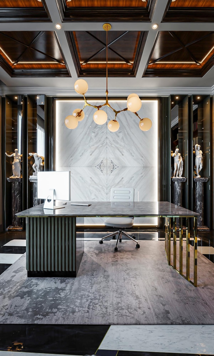 Photo 3d rendering luxury office interior design