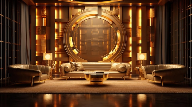 3D rendering luxury room golden background