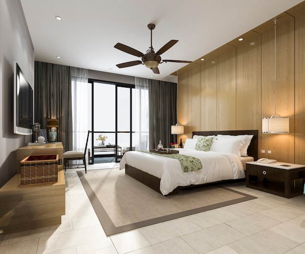 3d rendering luxury tropical bedroom suite in resort hotel and resort