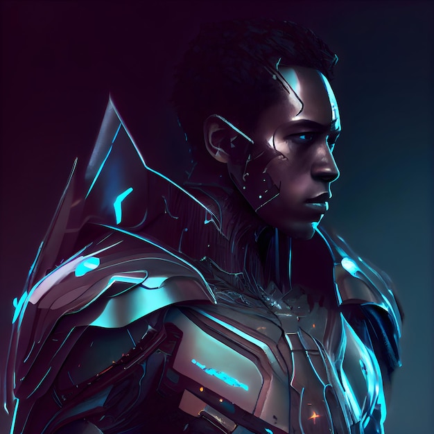 3d rendering of a male cyborg with futuristic makeup