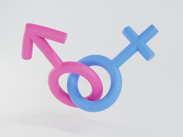 3D rendering male and female gender symbol