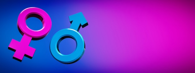 3D rendering of male and female sex symbols that are equal or live together