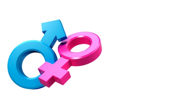 3D rendering of male and female sex symbols that are equal or live together. 