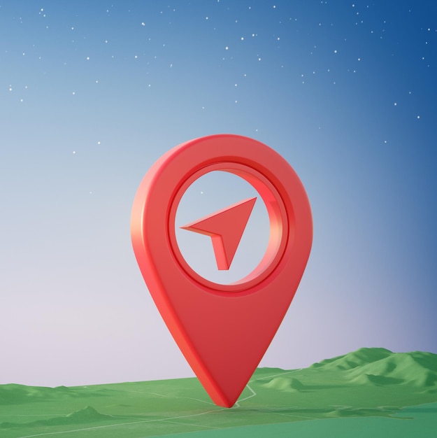 3d rendering of map pin icon Simple red location pointer