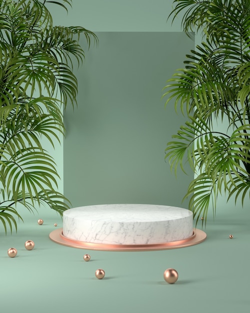 3d rendering of marble podium and plant.
