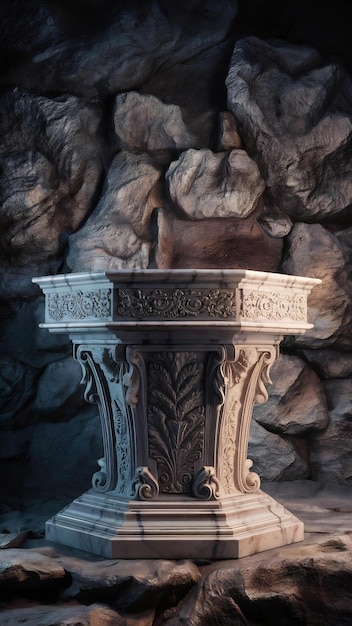 3d rendering of marble podium and stone background