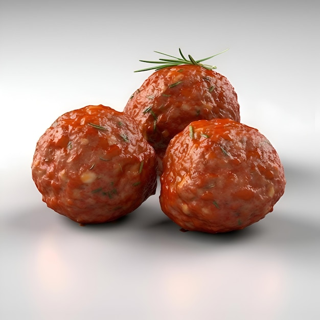 3d rendering of meatballs with rosemary on a white background