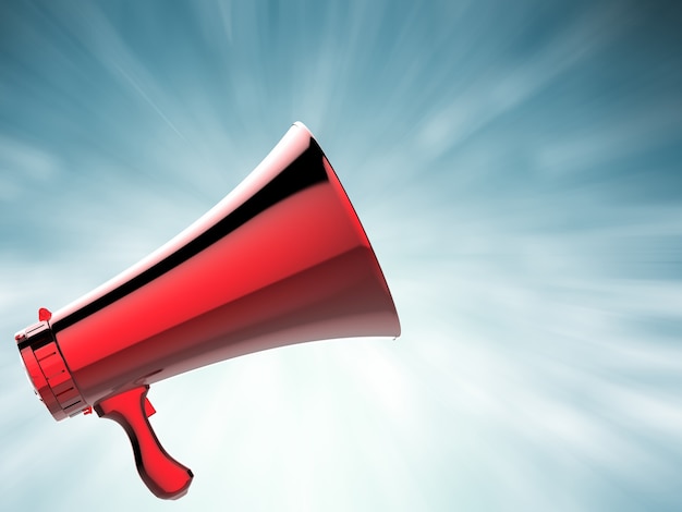 3d rendering megaphone calling with ray on blue background