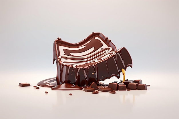 3D-рендеринг тающей плитки шоколада на белом фоне для коммерческого дизайна 3D-рендеринг иллюстрации в мультяшном стиле