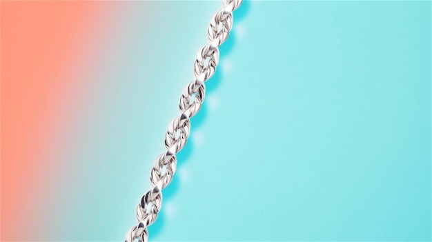 3d rendering of a metal chain on a pastel blue background