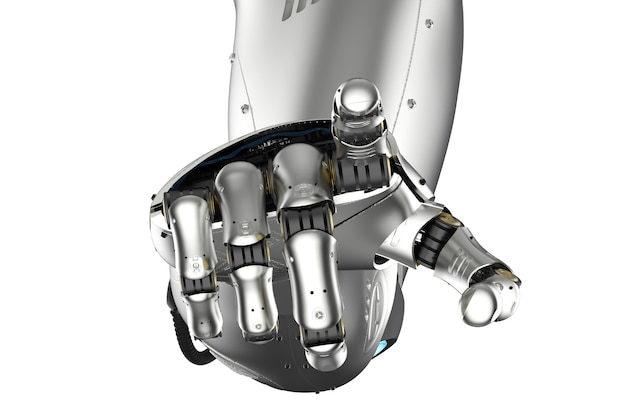 Photo 3d rendering metal cyborg arm isolated on white