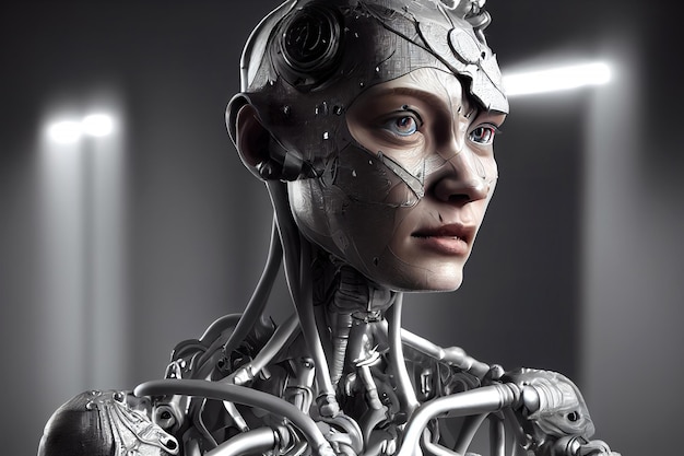 3d rendering metal cyborg woman