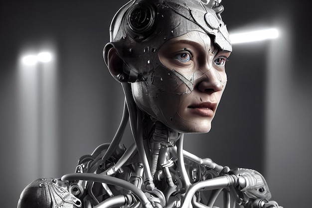 3D rendering Metal Cyborg woman