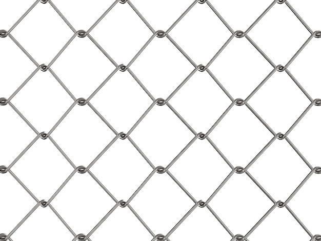3d rendering metal mesh fence or chain fence isolated on white
